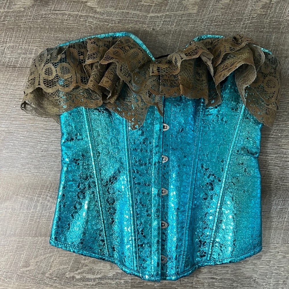 Bedroom Stories Blue Metallic Corset Size Medium